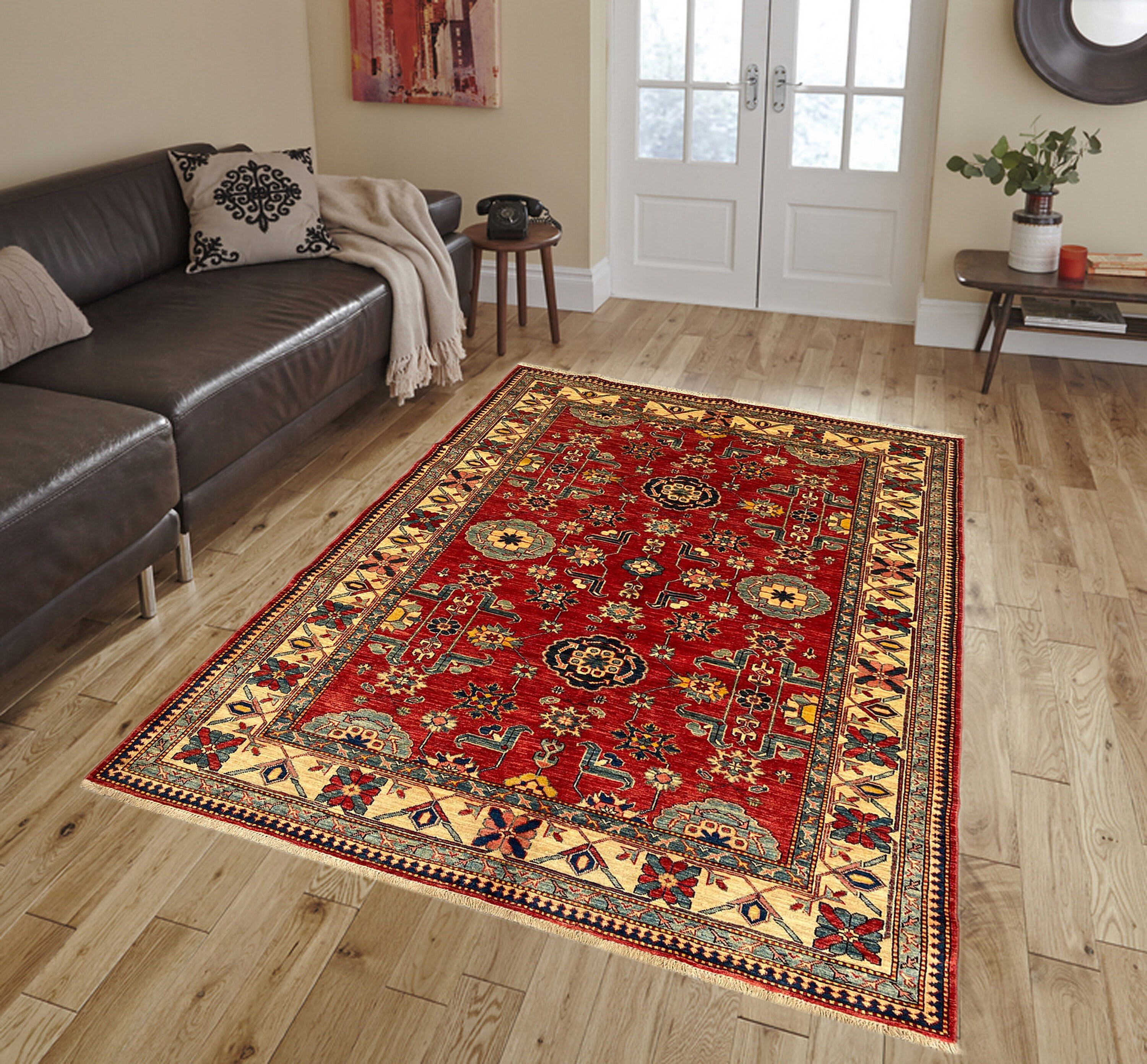 5.9x7.6 ft Red Rug Afghan Hand Knotted Rug living room Rug Etsy