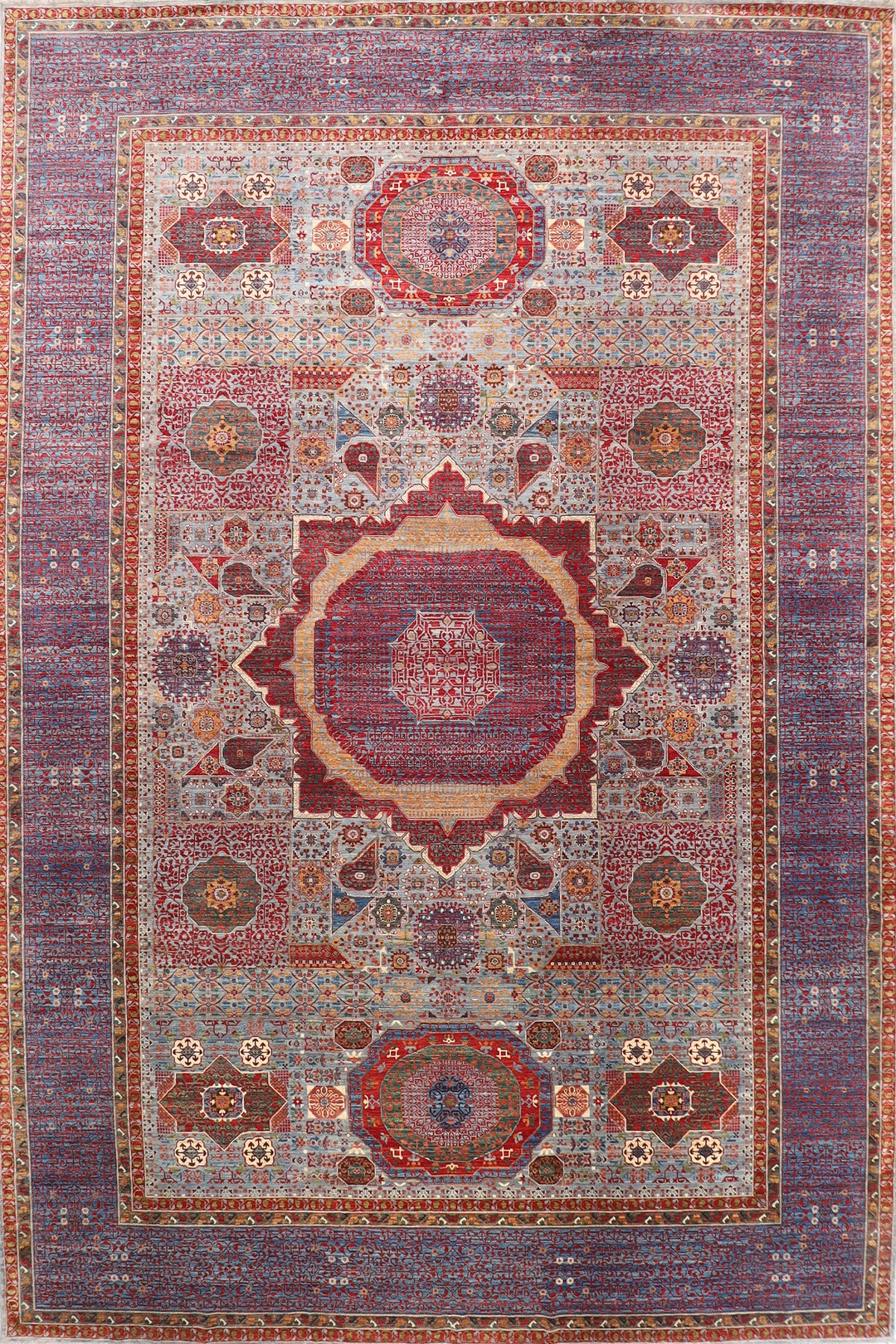 12x18 Ft Palace Size High Quality Mamluk Gray Area Rug, 12x17'10 Hand