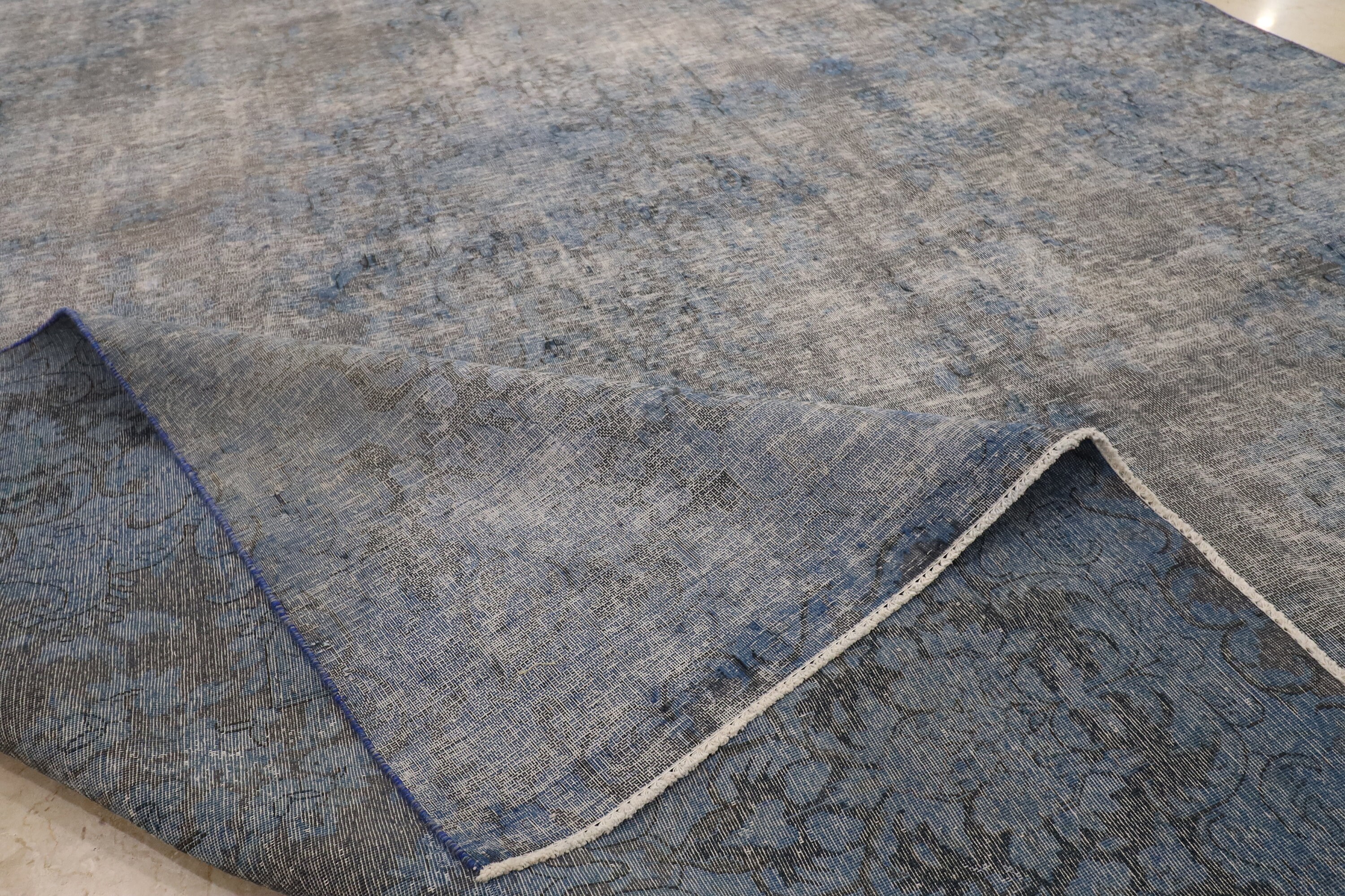 Low Pile Vintage 9.4x14 Blue Area Rug Wool Natural Colors Etsy