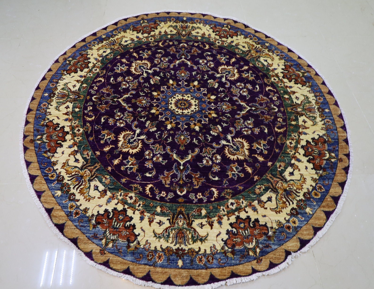 Oriental Purple 7X7 Round Area Rug Afghan Hand Knotted Rug Etsy