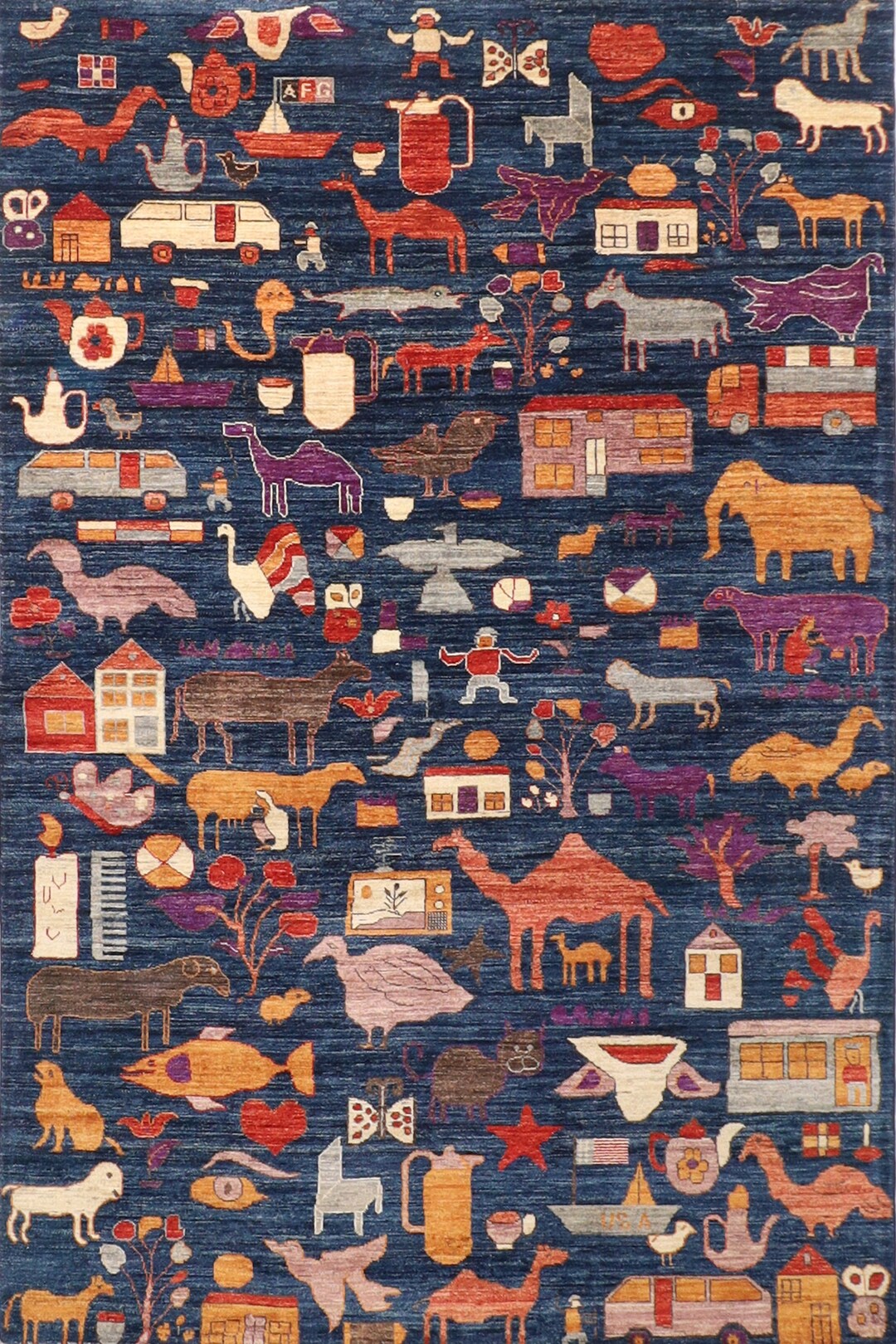 6x9 Ft. Art Gabbeh Area Rug Natural Colors Navy Blue Hand Etsy