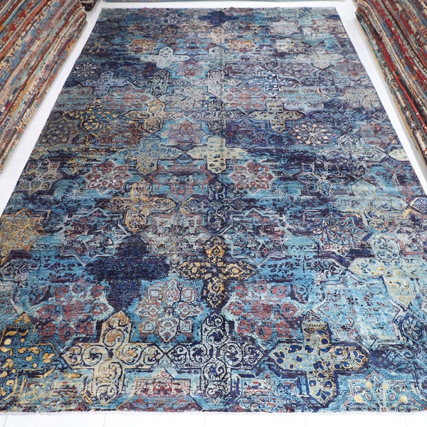 Wool Silk 13x18 ft Large Area Rug, 12'6x17'10 Hand Knotted Rug, Large Size rug, Rug for Living Room, Afghan rug, over size area rug