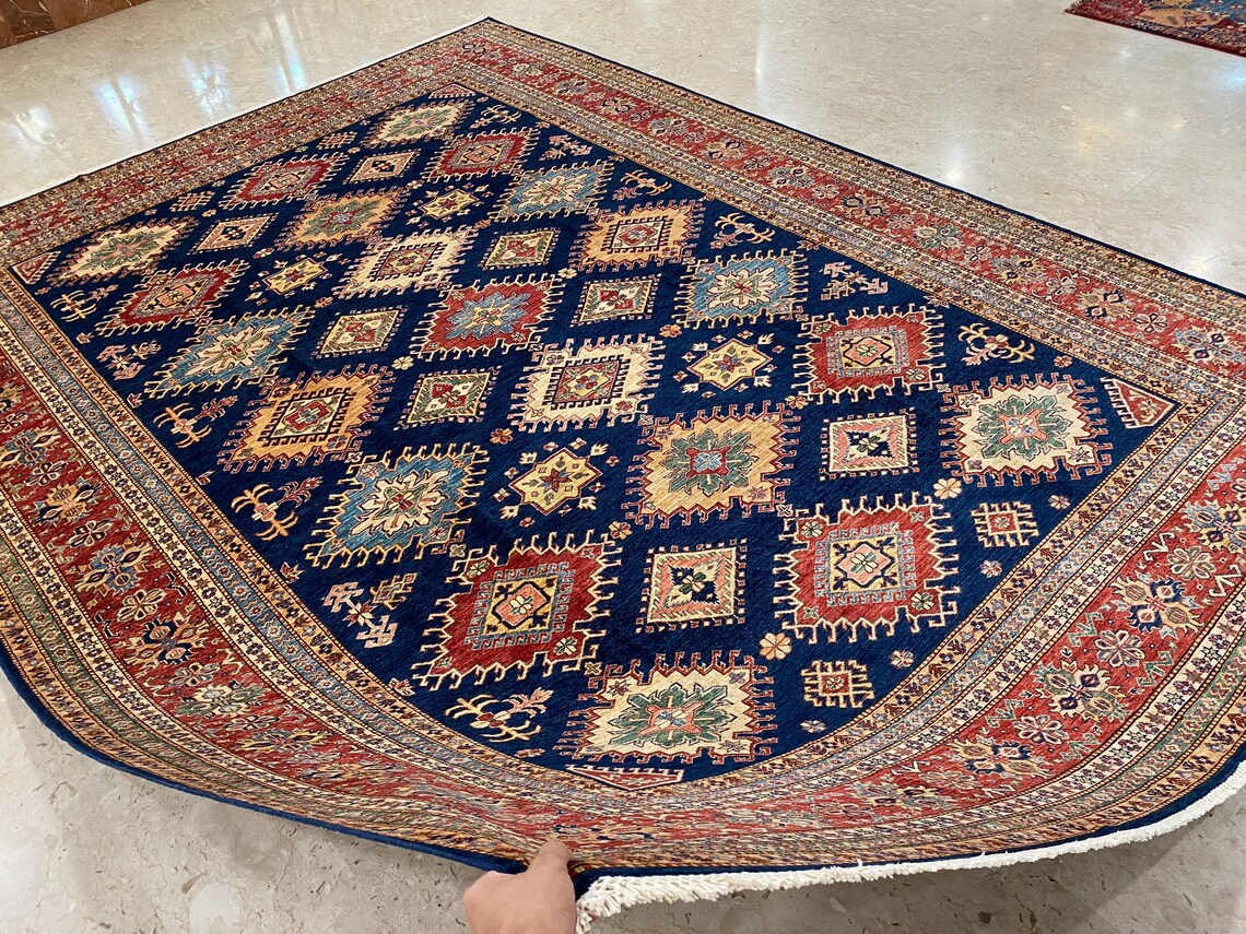 10x14 ft Blue Area Rug Afghan Caucasian hand knotted wool Etsy