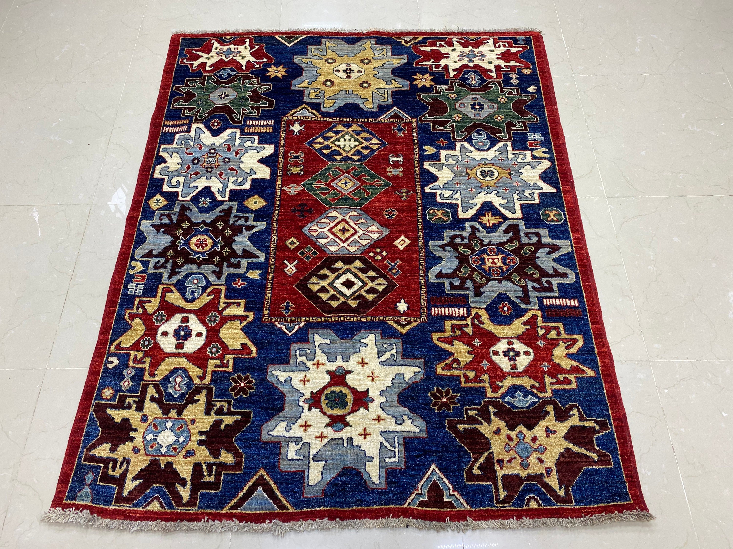 5x6 Ft Blue Area Rug Afghan Hand Knotted Rug Rug for Living - Etsy UK