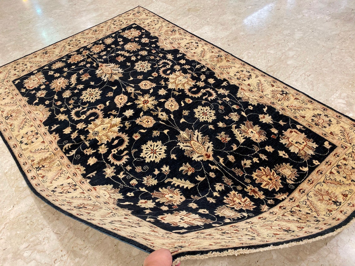 Black 7x10 Rug Area Rug Afghan Hand Knotted Wool Rug Etsy