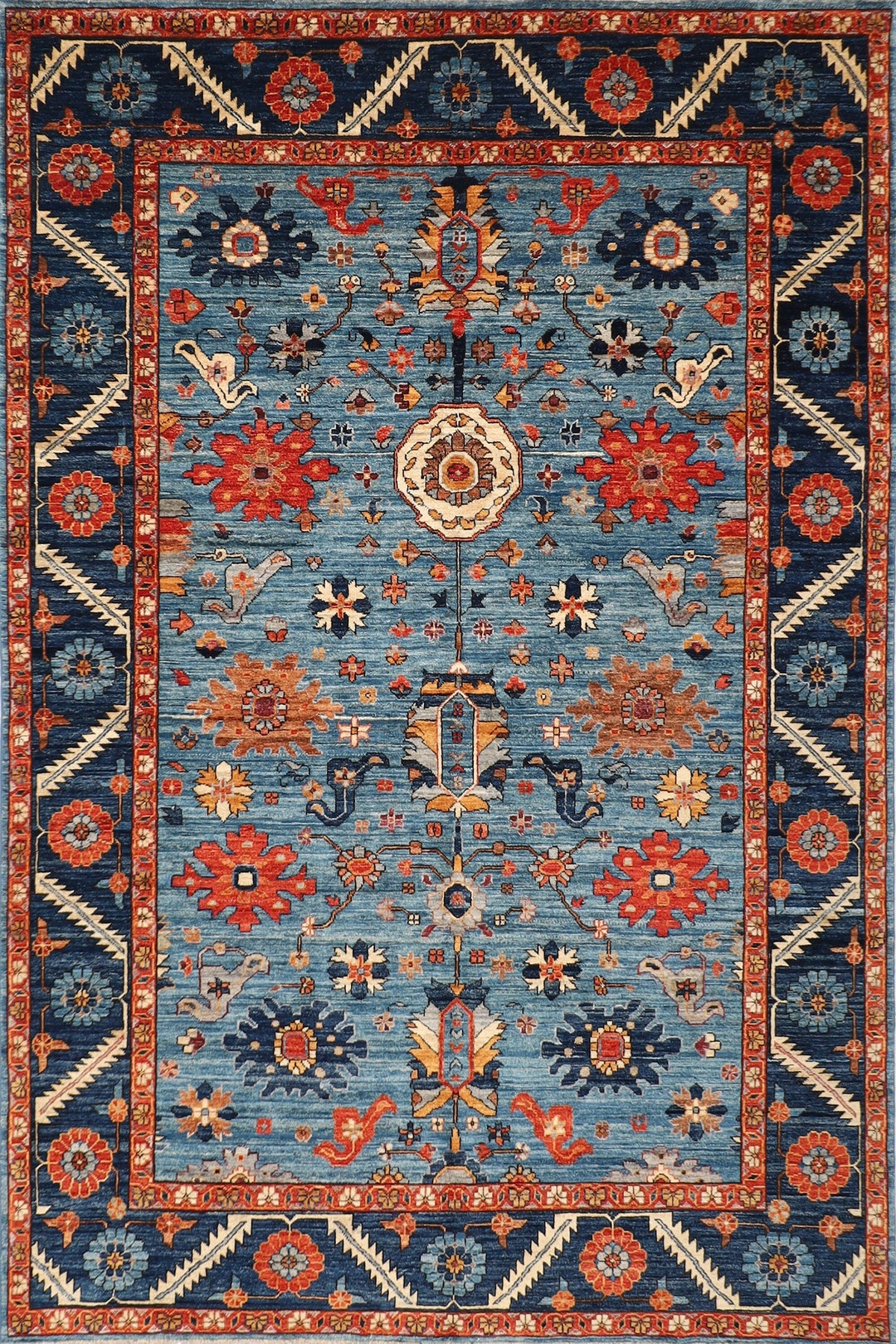 6x9 Oriental Blue Area Rug, 6'2x8'11 Ft Hand Knotted Rug, Rug for