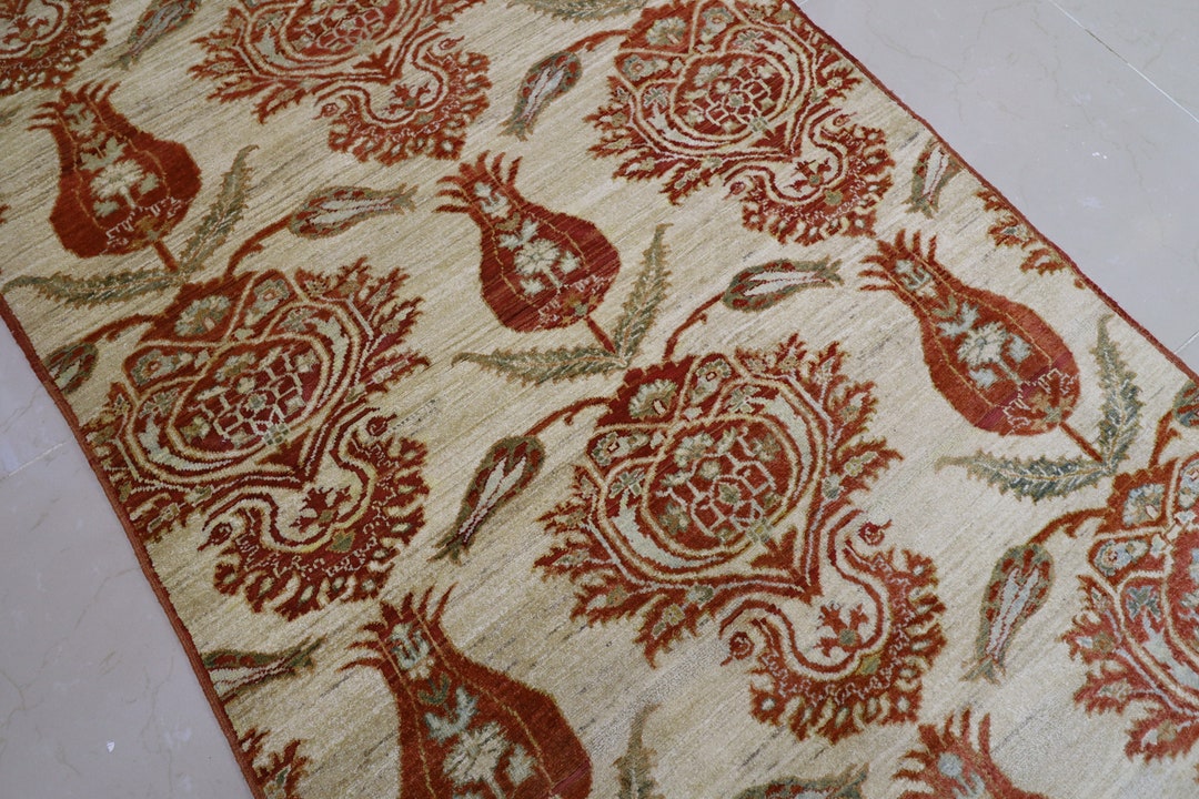 High Quality 3.3x5 Ft Beige Area High Quality Rug Wool Natural Colors Afghan , Hand Knotted Rug