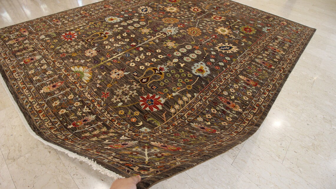 Brown 12x15 ft large rug area Afghan hand knotted wool Rug Etsy