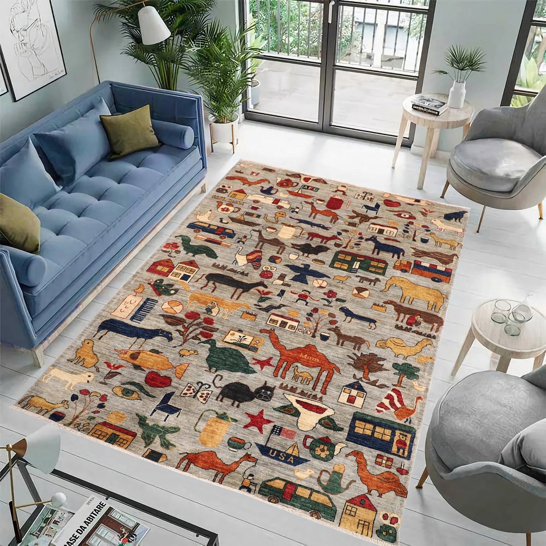 6x8 Ft Art Gabbeh Animal Print Area Rug 5'8x7'11 Hand Etsy