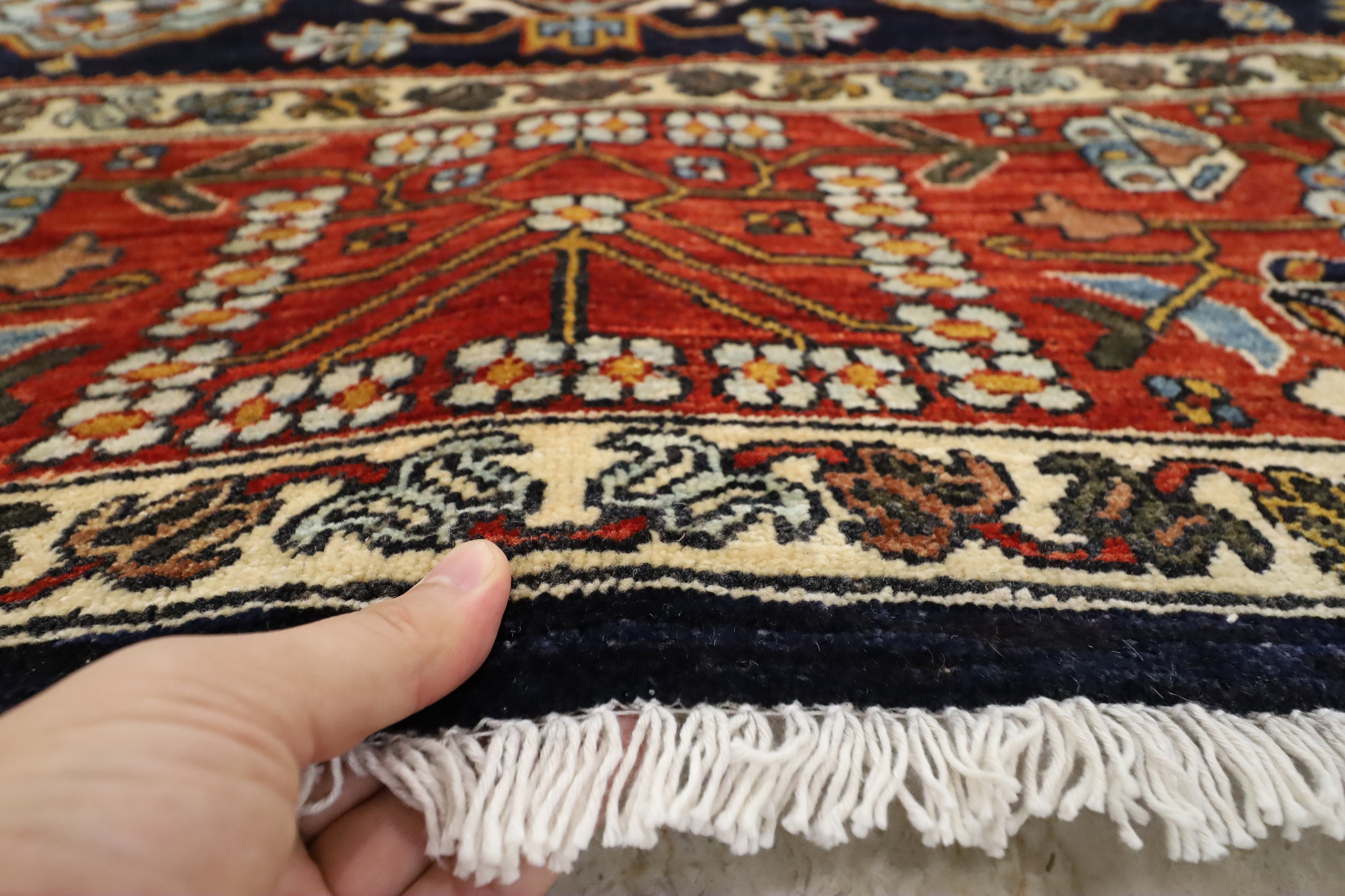 9x12 Navy Blue Area Rug Wool Natural Colors Afghan Hand Etsy