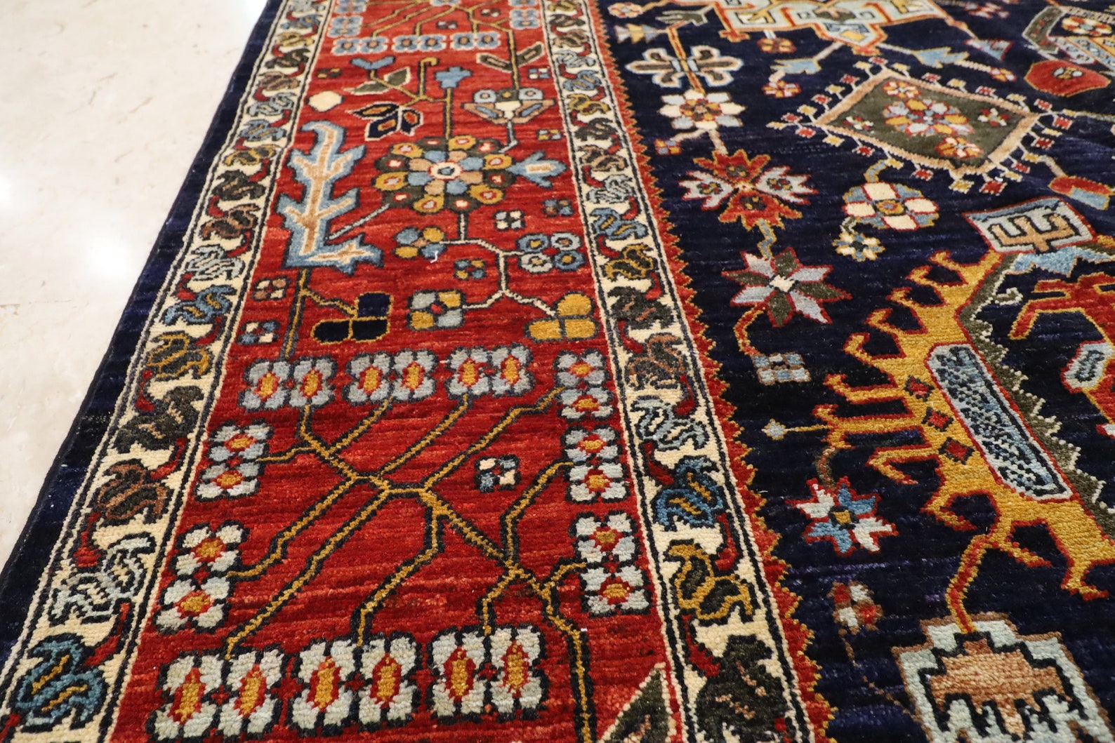 9x12 Navy Blue Area Rug Wool Natural Colors Afghan Hand Etsy