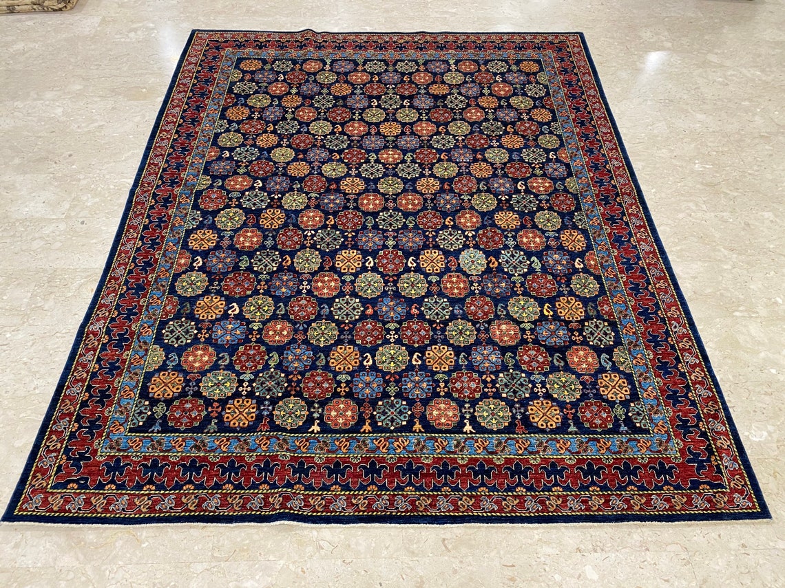 Navy Blue High quality 8x10 Area Rug Afghan Hand Knotted Rug Etsy
