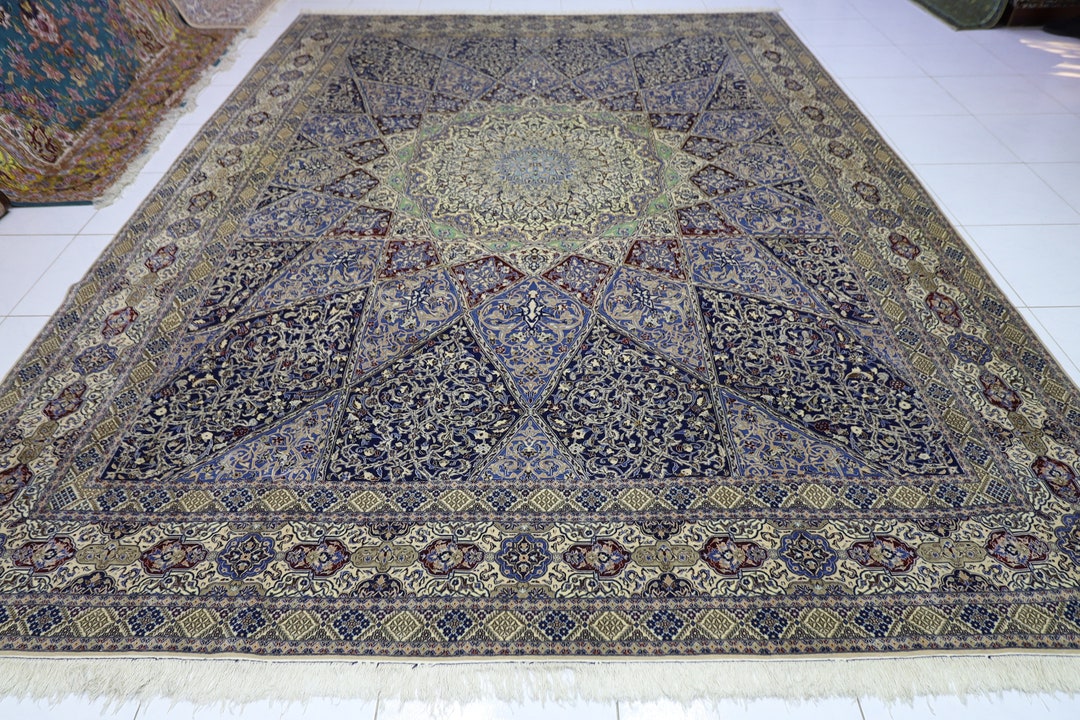 10x13 High Quality Blue Area Rug, 9'10x12'10 Ft Hand Knotted Rug, Rug for Living Room, Dining