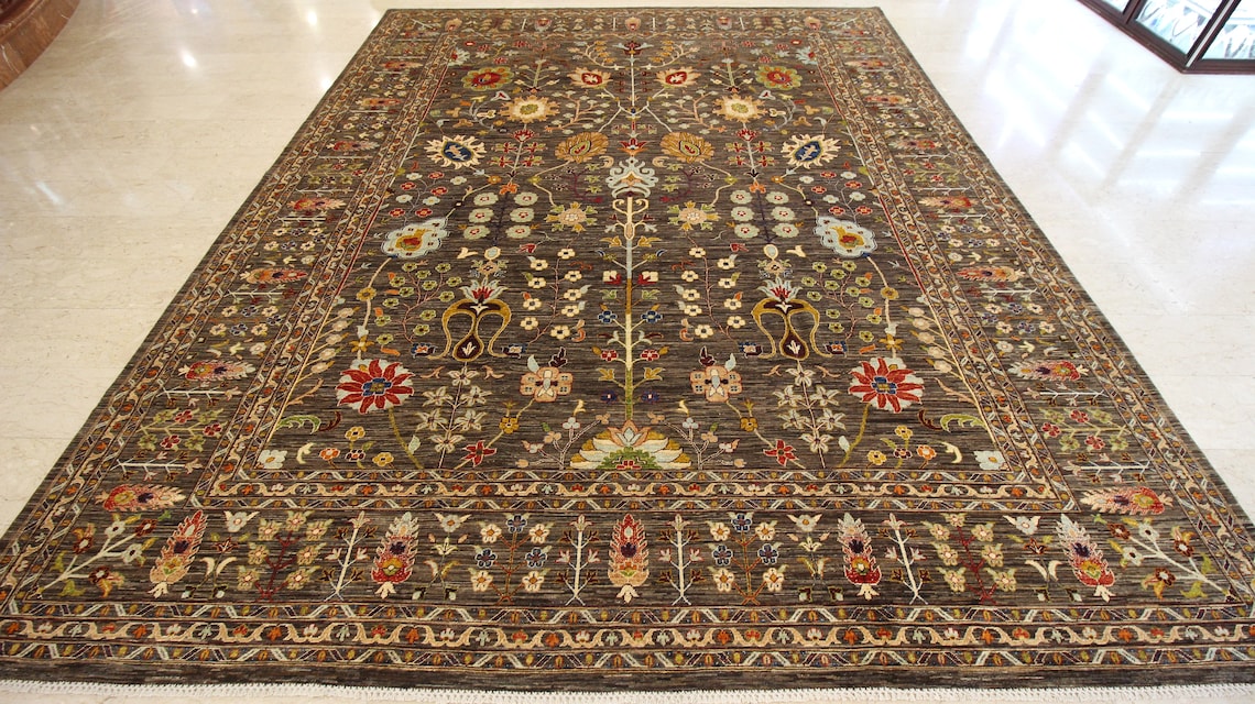 Brown 12x15 ft large rug area Afghan hand knotted wool Rug Etsy