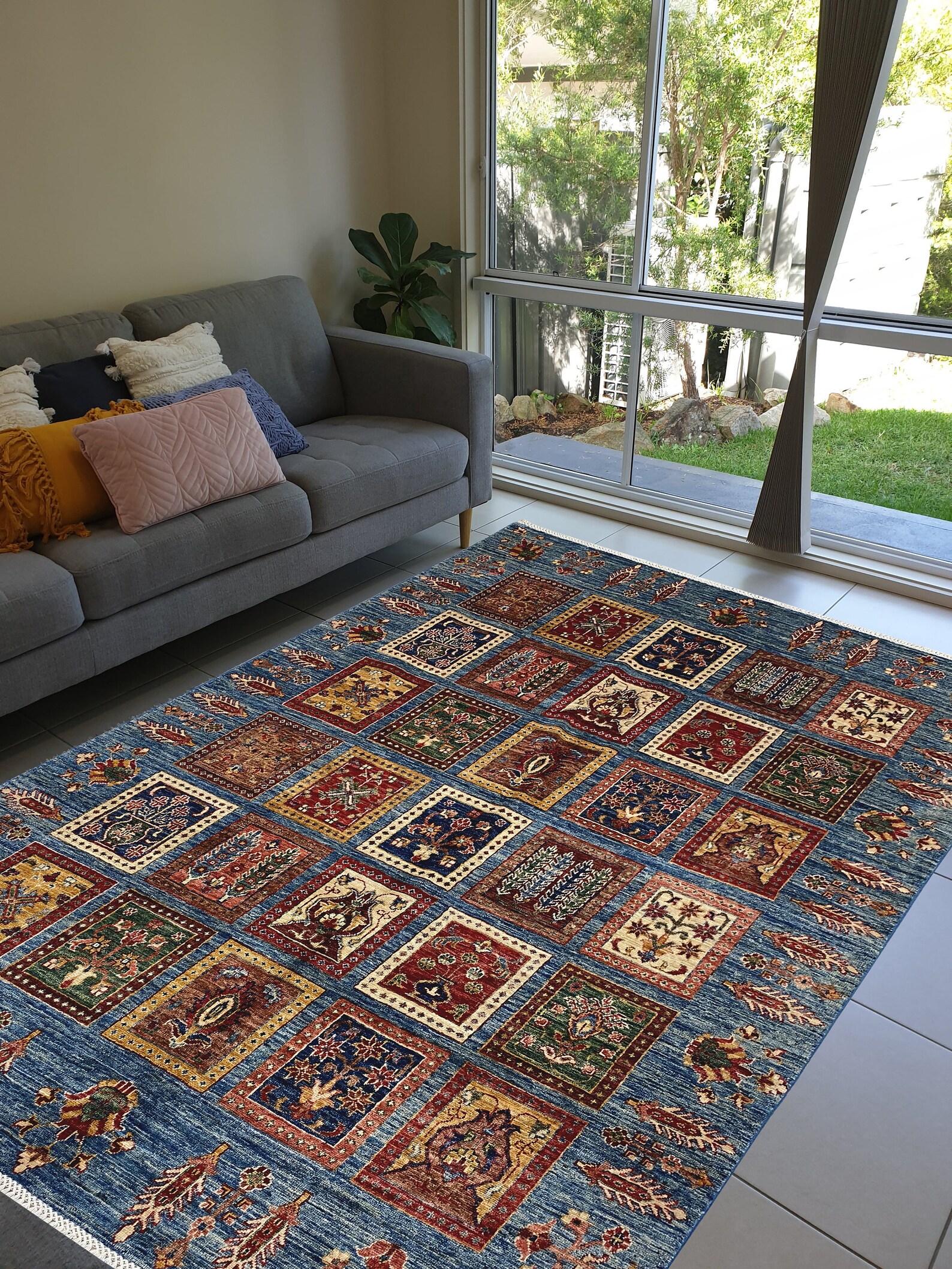 6x8 ft Blue Area Rug Afghan Hand Knotted Rug Living Room Etsy