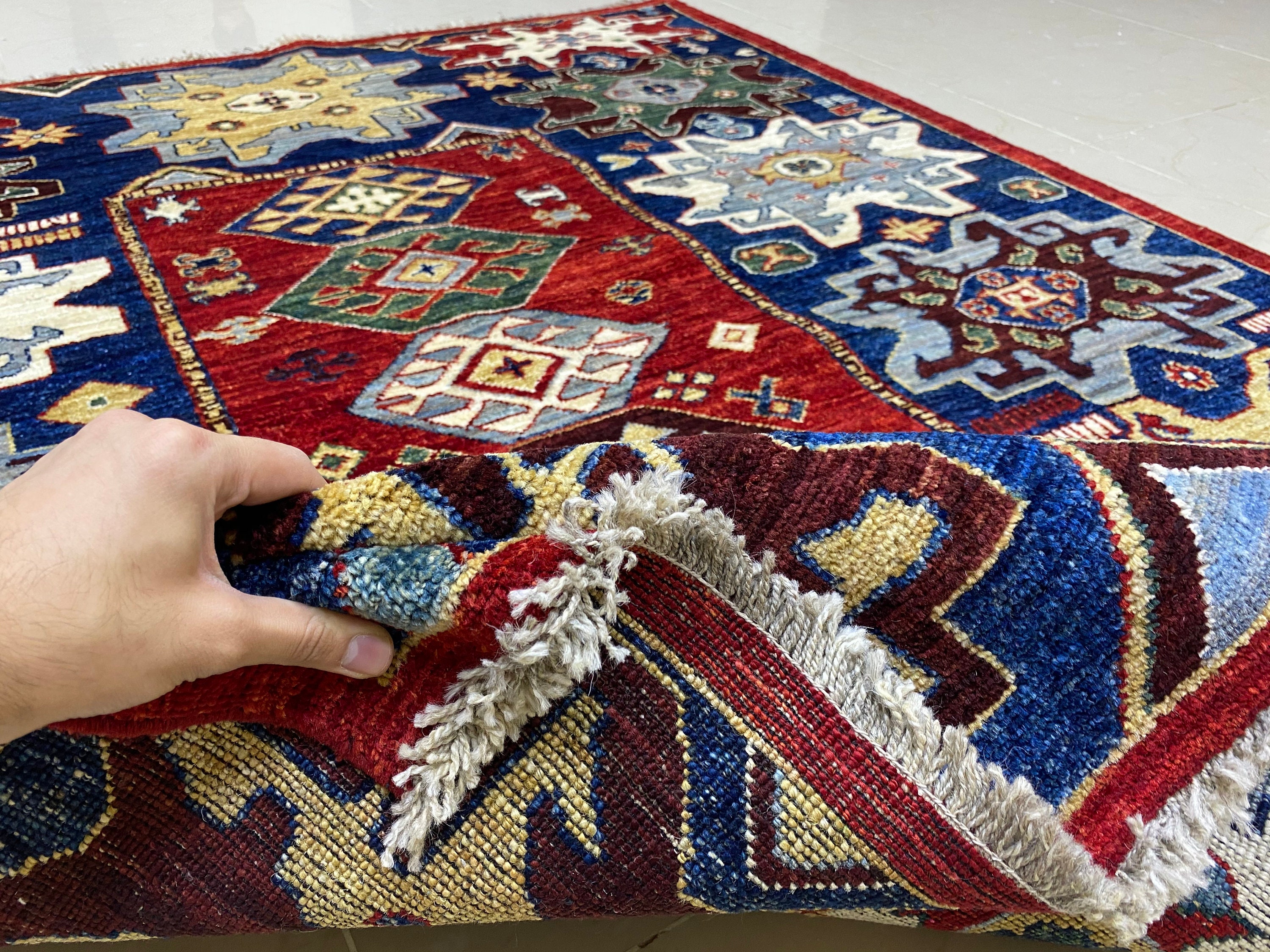 5x6 Ft Blue Area Rug Afghan Hand Knotted Rug Rug for Living Etsy UK