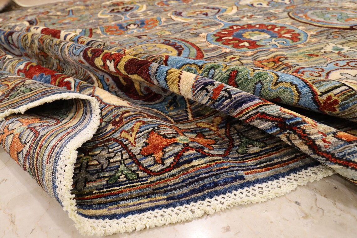 Beautiful Gray 9x12 area rug Afghan hand knotted wool rug Etsy