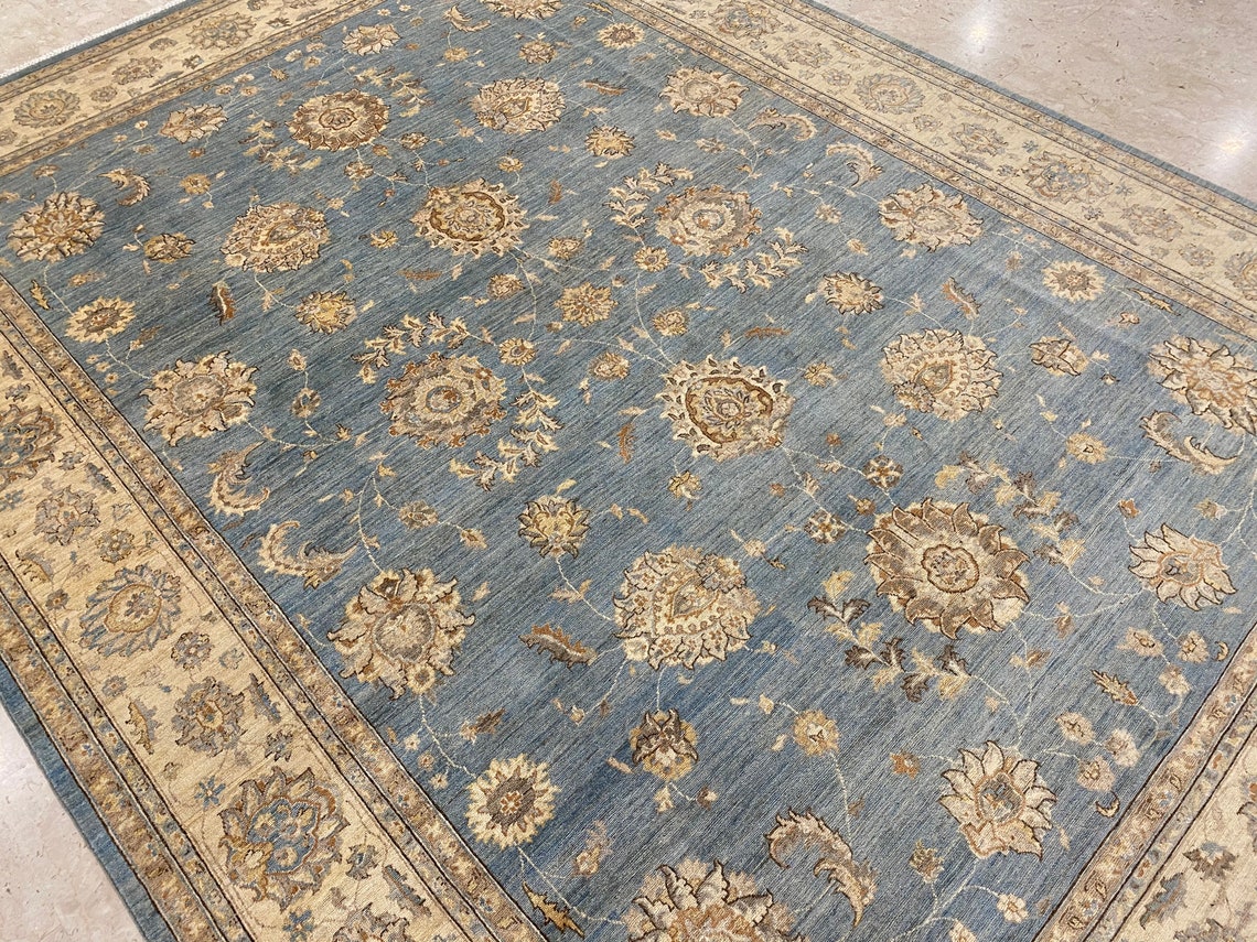 Sky blue 10x14 ft Area Rug Afghan hand knotted made rug Etsy