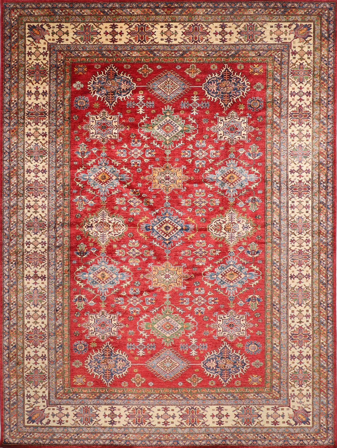 9x12 Red Kazak Area Rug, 100 Wool Natural Rug, 9'2x11'9 Ft Hand Knotted Rug, Living Room Rug