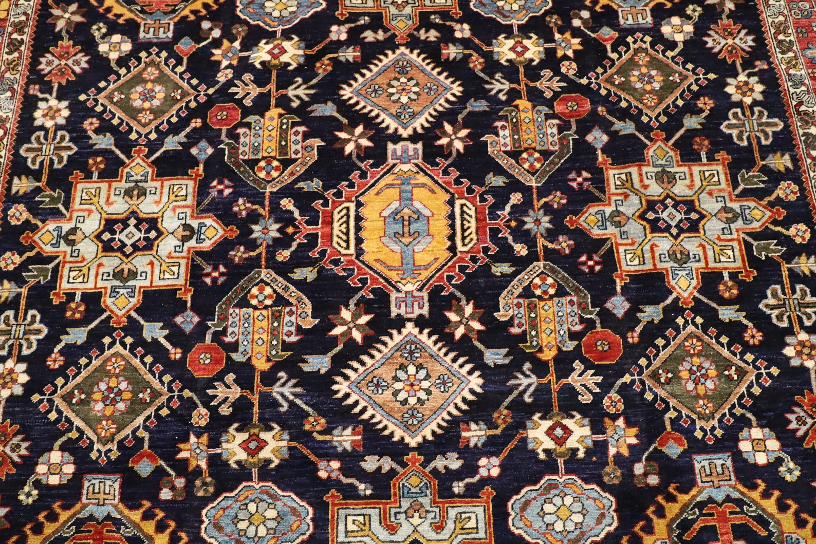 9x12 Navy Blue Area Rug Wool Natural Colors Afghan Hand Etsy