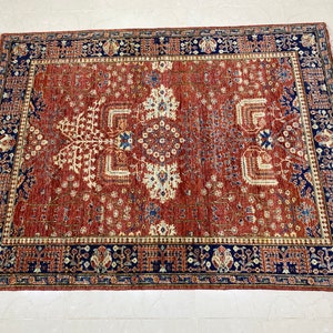 Alfombra de área roja 5x7 alfombra de lana hilada a mano de | Etsy