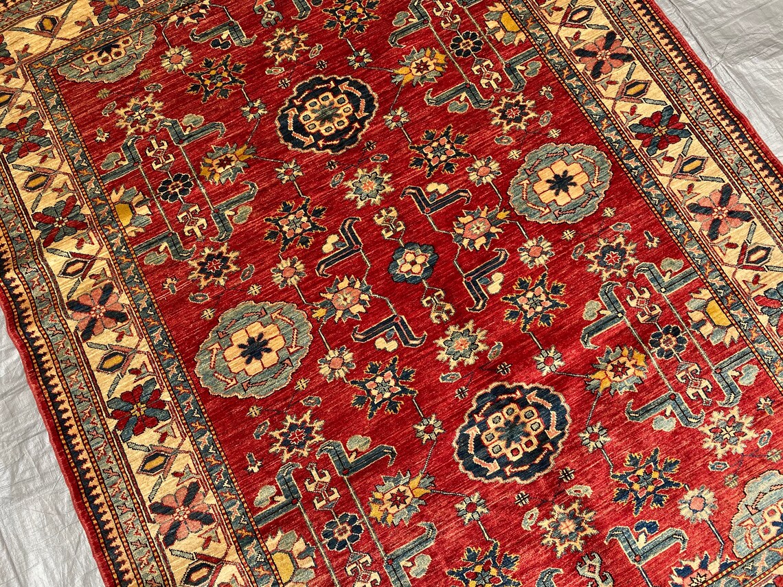 5.9x7.6 ft Red Rug Afghan Hand Knotted Rug living room Rug Etsy