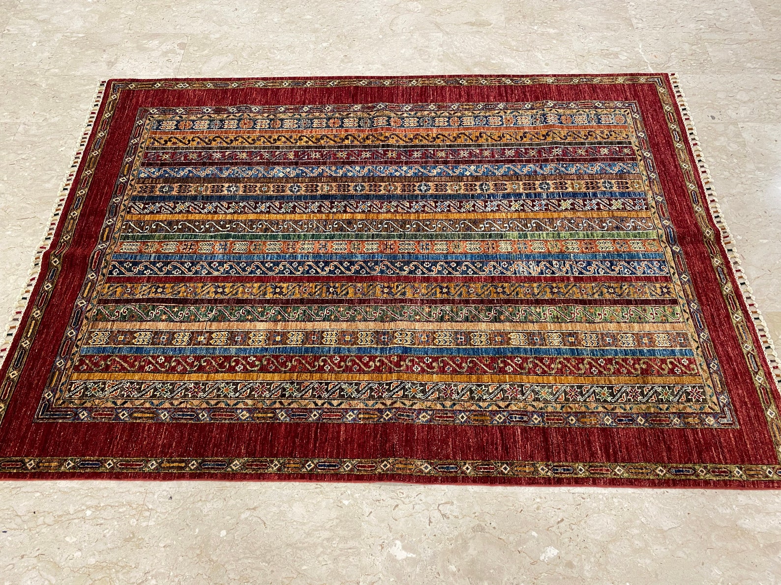 Turkish Shawl 6x8 Area Rug Afghan Hand Knotted Rug Red Etsy