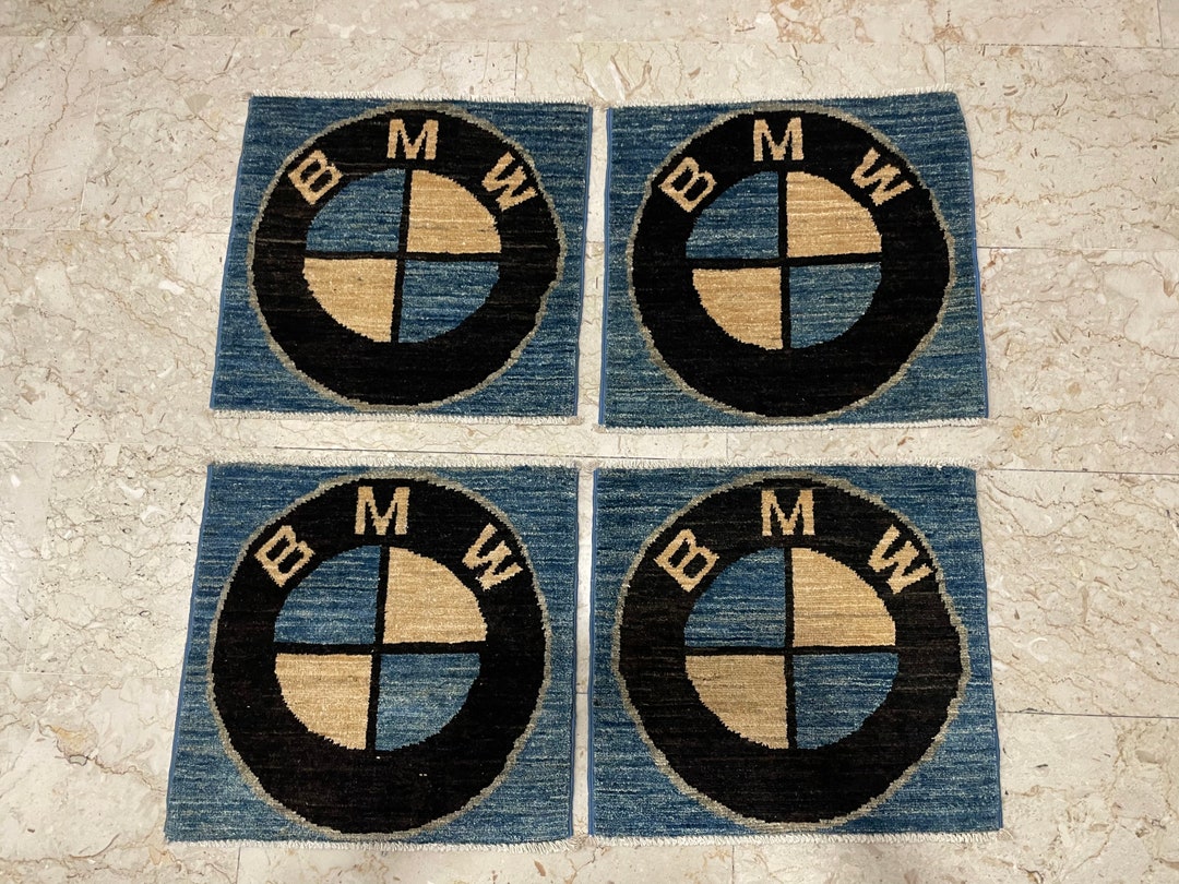 1'8x1'6 Ft. BMW Logo Car Mat Rug, Afghan Hand Knotted Rug, Car Seat Rug