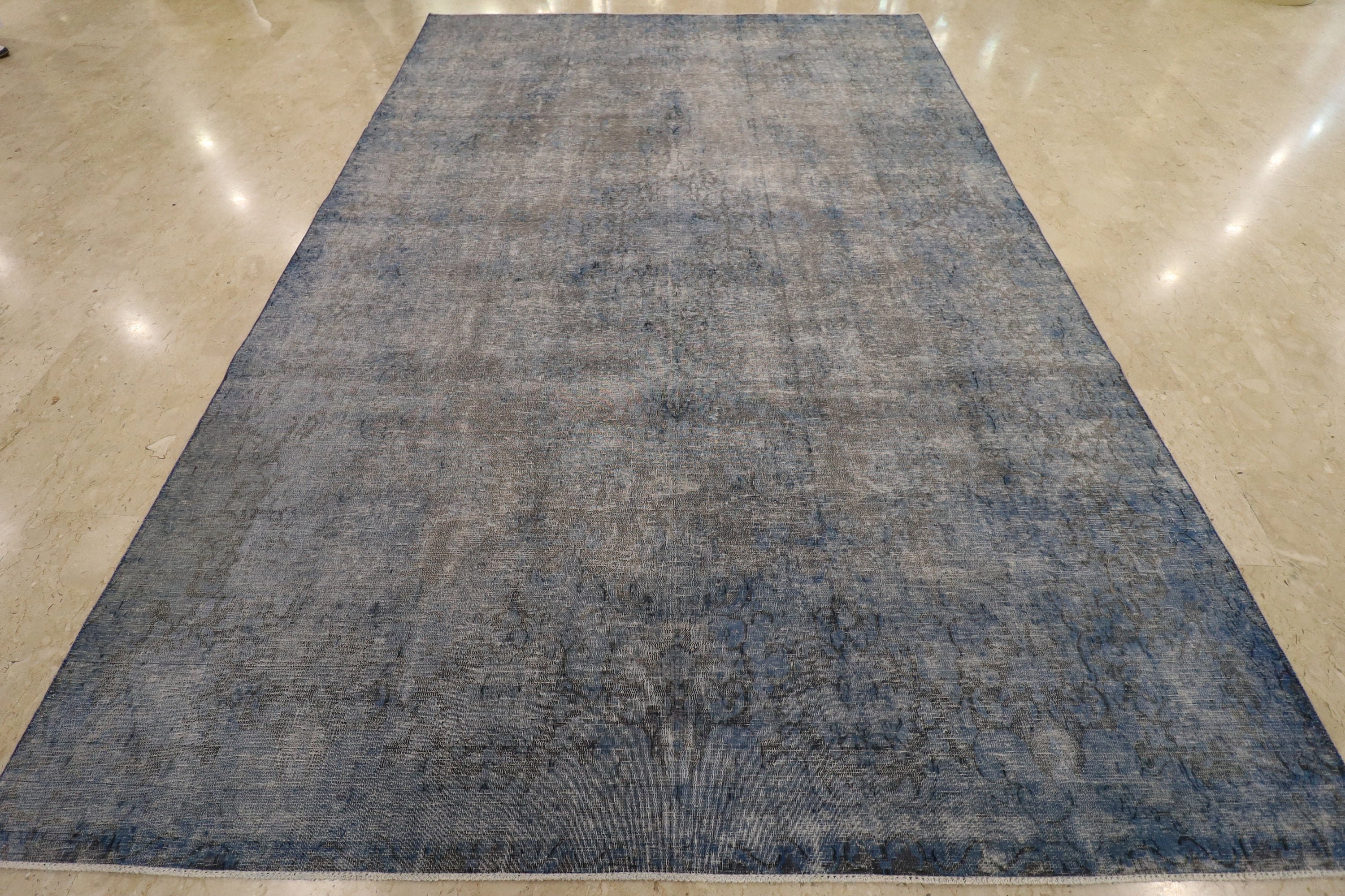 Low Pile Vintage 9.4x14 Blue Area Rug Wool Natural Colors Etsy
