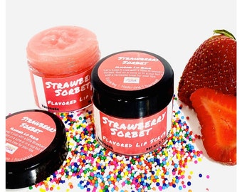 Sorbet aux fraises | Gommage des lèvres | Vernis à lèvres | Gommage sucré | Gommage au sucre | Fraise | Lip | Gommage à lèvres aromatisé | Sorbet | Gommage crémeux