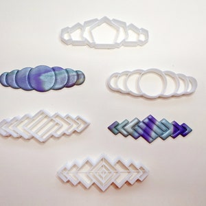 Polymer clay cutters clay tools emboss barrettes rectangle, circle, rhombus. hexagonal barrettes image 1