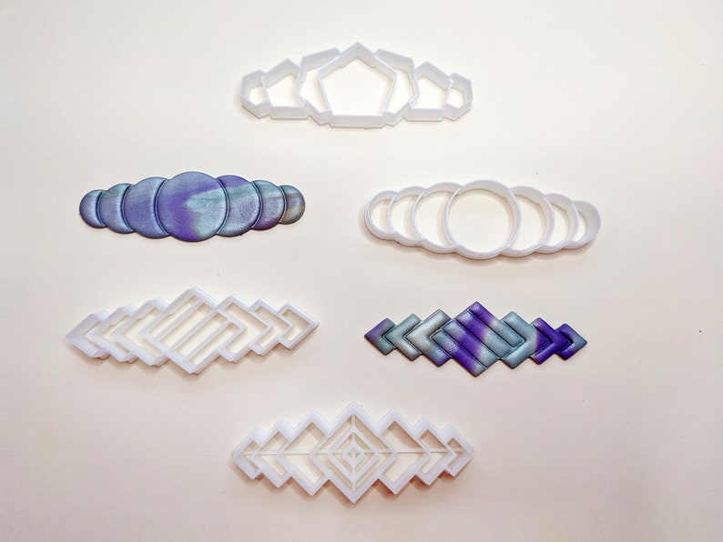 Polymer clay cutters clay tools emboss barrettes rectangle, circle, rhombus. hexagonal barrettes image 1