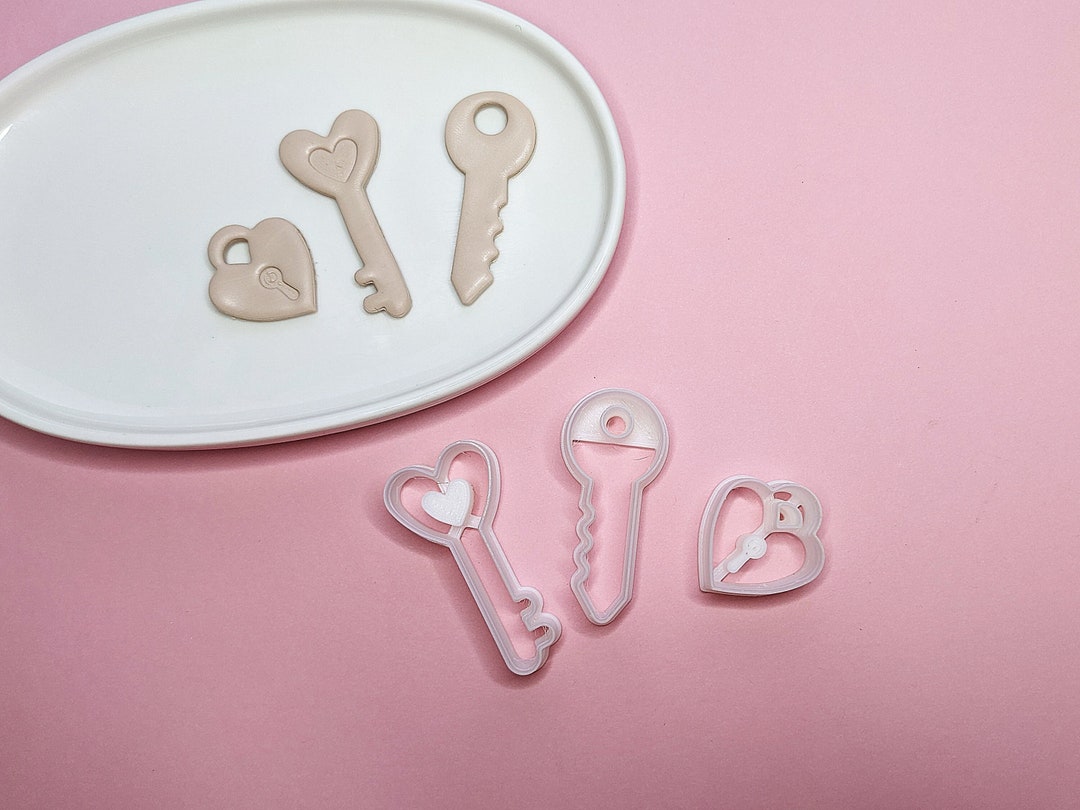 Locket Cutter Name Heart Key and Locket Cutters - Polymer Clay Cutters - Keys Clay Cutter ...