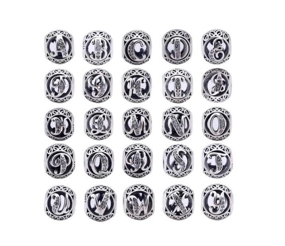 New 925 Sterling Silver Letter Vintage A To Z 26 Letter Charms Openwork CZ  DIY Fine Beads Fit Pandora Charm Original Bracelet