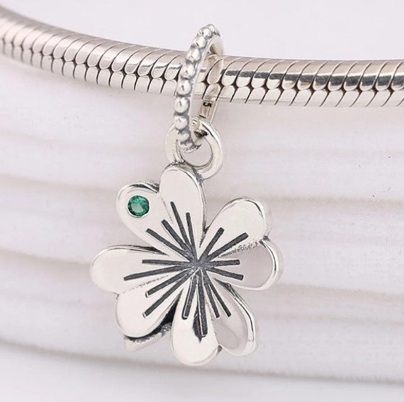 S925 Steriling Silver Dangle Charm Lucky Four leaf Clover Pendant