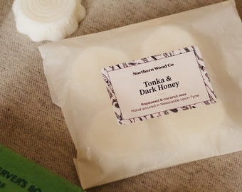 Tonka & Dark Honey Wax Melts, derretimiento de cera de autocuidado, derretimiento de cera de bienestar, favor de boda de derretimiento de cera vegana orgánica, regalo para menores de 10 años, relleno de calcetín