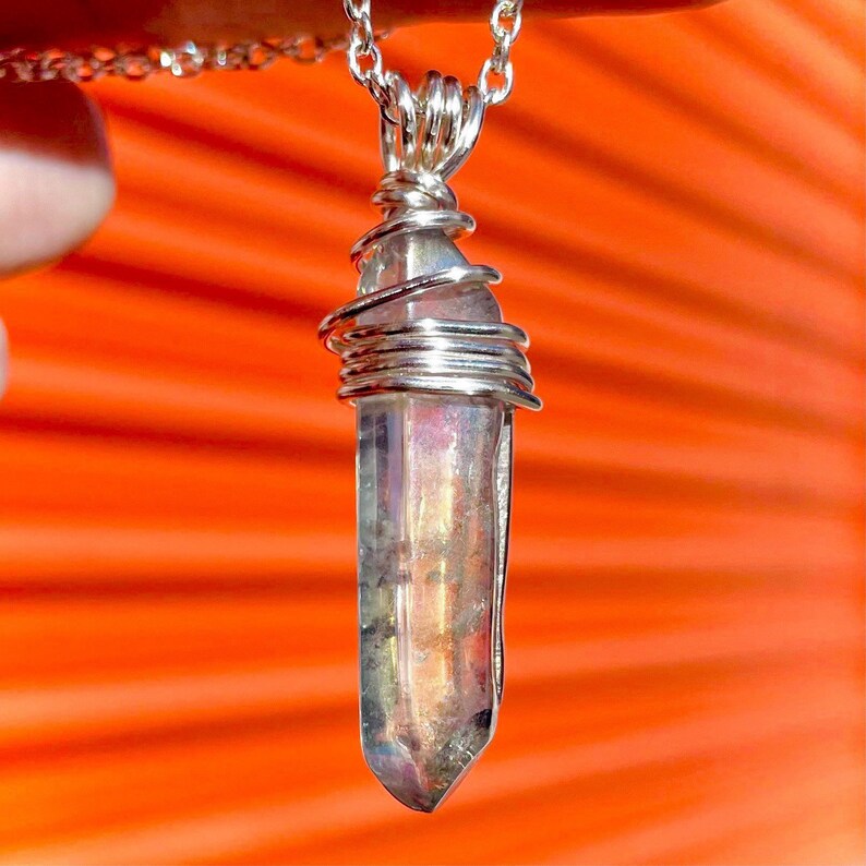 Silver-Plated Wire Aqua Aura Quartz Wire Wrapped Crystal Pendant
