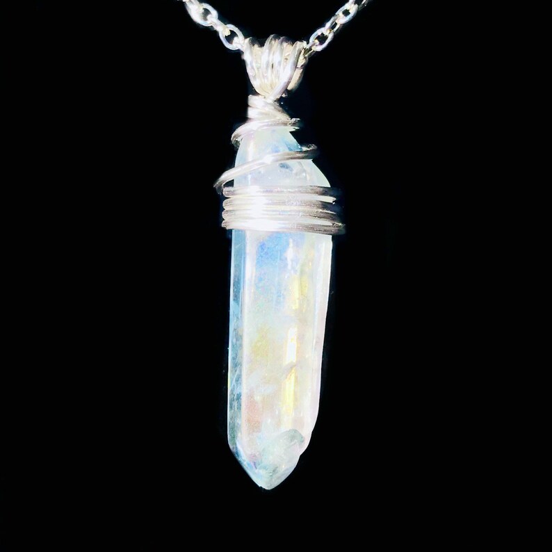 Silver-Plated Wire Aqua Aura Quartz Wire Wrapped Crystal Pendant