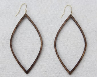 Custom Dangle Wood Earrings—Hallow Leaf/Petal, Hoop Design