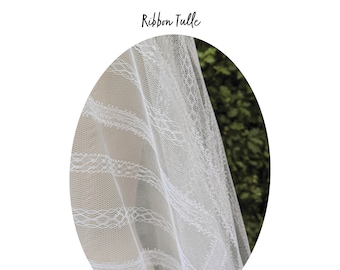 RIBBON Lace Stripe Tulle - Muestra de tela de velo (marfil, champán o rosa) / Velos personalizados disponibles / Hecho a mano en Melbourne, Australia