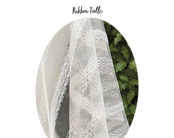 RIBBON Lace Stripe Tulle - Veil Fabric Sample (Champagne, Ivory or Pink) | CUSTOM Veils Available | Handmade in Melbourne, Australia