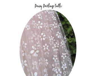 DAISY DARLING Floral Tulle - Veil Fabric Sample (Pink or White) | CUSTOM Veils Available | Lovingly Handmade in Melbourne, Australia