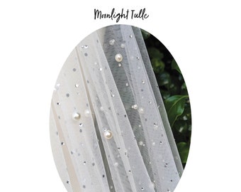 ¡NUEVO! Tul de perlas de cristal a la luz de la luna - Muestra de tela de velo (marfil y plata) / Velos personalizados disponibles / Hecho a mano con amor en Australia