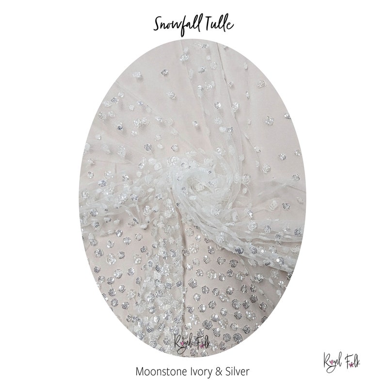 NEW SNOWFALL Sequin Tulle Veil Fabric Sample Ivory & Silver CUSTOM Veils Available Lovingly Handmade in Australia image 2