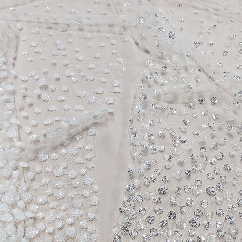 NEW SNOWFALL Sequin Tulle Veil Fabric Sample Ivory & Silver CUSTOM Veils Available Lovingly Handmade in Australia image 4