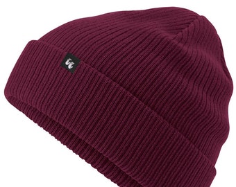 100% Organic Cotton Beanie Hat - Burgundy Colour Winter hat