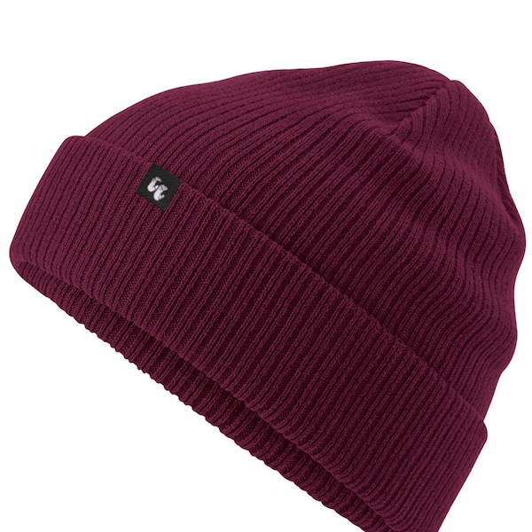 100% Bio-Baumwolle Beanie Mütze - Burgund Farbe Wintermütze