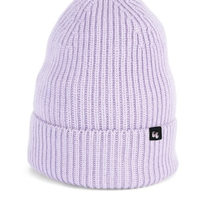 Pink Beanie 100% Merino Wool Beanie Chunky Knitted Winter Hat Purple
