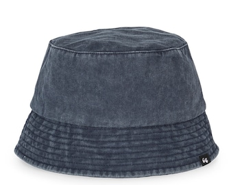 100% Organic Cotton Faded Bucket Hat - Navy Blue
