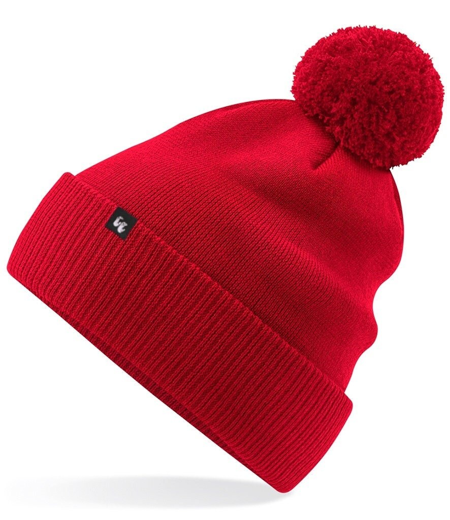 Red shop bobble hat